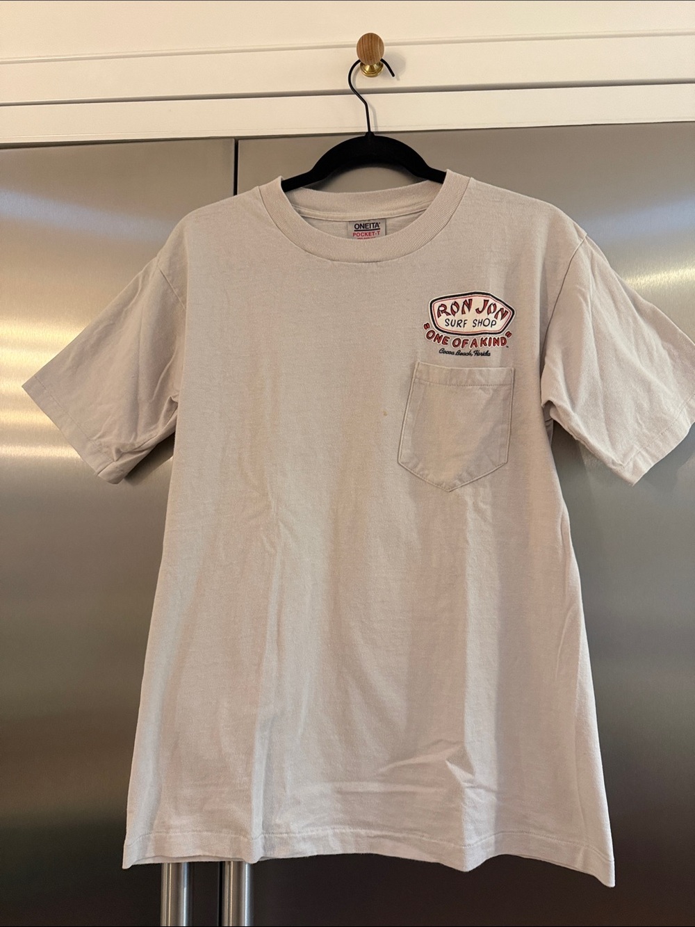 Ron Jon Surf Shop Short Sleeve Pocket Tee in Light Beige Size Large Vintage